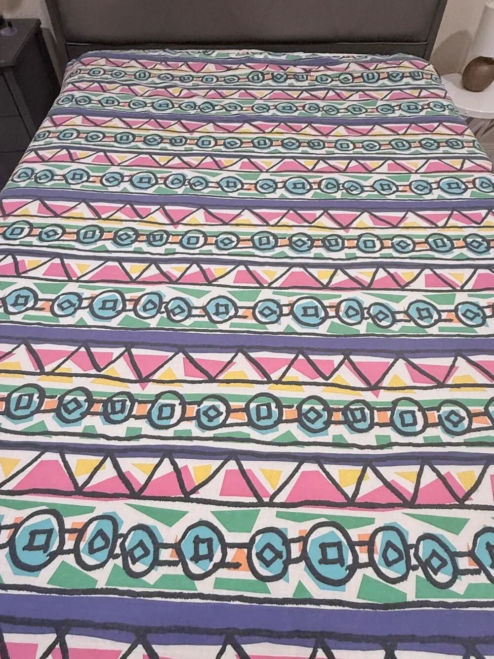 Benetton Vtg 1980's Full Flat Sheet Fabric Abstract Pop Art Bright Colors Retro
